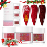 Saviland Acrylic Powder Set - Acrylic Nail Powder 3 Color Glitter Red Professional Polymer Powder System for Nail Extension and Decoration 3D Manicure at Home Salon
