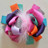 5 Inch Big Feather Ribbon Boutique Bows For Girls Teens Women Stacked Hairbows