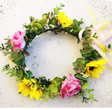 Floral Fall Adjustable Greenery Rose Bridal Flower Headband Maternity Photo Shoot Hair Wreath Halo FL-21