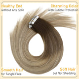 Sunny Tape in Extensions Human Hair Ombre Brown to Blonde Human Hair Extension Tape in Brown Ombre Dark Golden Blonde Balayage Platinum Blonde Hair Extensions 20 Inch 20pcs 50g