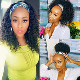 Human Hair Headband Wig Deep Wave Human Hair Wigs for Black Women Glueless None Lace Front Wigs 150% Density 16inch