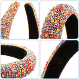 Rhinestone Padded Headband Bejewelled Statement Headband, Diamond Crystal Beaded Headband Wide Glitter Velvet Padded Hairbands for Women Girls Party Hair Accessories(Gold, Silver, Rainbow)