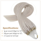 Easyouth Micro Ring Beaded Hair Extensions Light White Blonde Color Micro Loop Beads Human Hair Extensions Silkly Straight Micro Link Hair Extensions 16 Inch 50g 1g per Strand