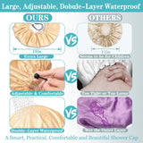 3 Packs Shower Cap, Extra Large & Adjustable & Double-Layer Waterproof Hair Cap for Women, Waterproof Exterior & EVA Lining, Oversized Design for All Hair Lengths, Adjustable Hem