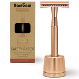 Safety Razor Rose Gold With Safety Razor Stand | Reusable Razor | Eco Friendly Shaving | Metal Shaver | Double Blade Razor | Waste Free | Ladies Safety Razor | Eco Razors for Women | Bambaw