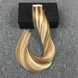 Reysaina 24inch Balayage Tape in Hair Extensions Ash Brown Hightlighted with Bleach Blonde 100% Remy Straight Brazilian Tape in Human Hair Extensions