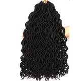 7 Packs Deep Wavy Faux Locs Crochet Hair Curly Goddess Locs Crochet Braids Soft Synthetic Dreadlocs (18 Inch, 1B#)