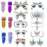 10Sets Halloween Mermaid Festival Face Jewels Rave Face Gems Glitter Festival Body Jewels Sticker Glitter Face Rhinestone eye Stickers Temporary tattoos Glitter Rave & Party Accessories