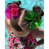 2Pcs Waterproof Jelly Hair Bow on Clip - Girls (A - 4" Hot Pink & Purple Bow, 4 Inch Bow)