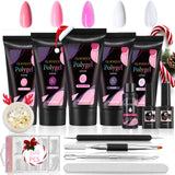Poly Nail Extension Gel Kit,5 Color GLAMADOR Acrylic Gel Nail Set,Nail Enhancement Builder Gel Set All-in-One Manicure Kit, Home Salon Nail Art Starter/Professional Kit - 30g