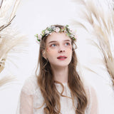 Boho Flower Crown Hair Wreath Floral Garland Headband Halo Headpiece with Ribbon Wedding Festival Party