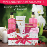 Spa Gift Bath and Body Basket for Women, Christmas Birthday Gift, Peony & Geranium Relaxing Home Spa Kit, Bath Gift Set-Shower Gel-Bubble Bath-Body Lotion-Bath Bombs-Bath Salt-Message Oil-Puff