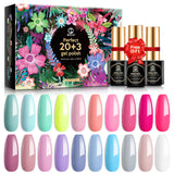 MEFA Gel Nail Polish Set 23 Pcs with Gift Box - Soak Off Nail Gel Summer Candy Colors Gel Varnish with No Wipe Base Coat Glossy Matte Top Coat for Nail Art Salon Design Manicure Starter Set