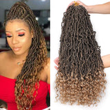 Leeven 6 Packs Ombre Brown Goddess New Faux Locs Crochet Braids Hair With Curly Ends Pre looped 24 Inch Long Soft Locs Hair for Women 21 Strands/Pack Curly Wavy Goddess Locs Braiding Hair (T27#)