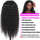 Deep Wave Closure Wig Human Hair 9A Brazilian Virgin Human Hair 4x4 Lace Closure Wigs Pre Plucked With Baby Hair Natural Color for Black Women ( 18Inch )
