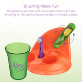 Brusheez® Kids Electric Toothbrush Set (Safari Edition) - Battery Operated, Soft Bristles, Easy On/Off, 2 Brush Heads, Animal Cover, Sand Timer, Rinse Cup, and Base - Ages 3+ (Snappy The Croc)