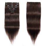 S-noilite Clip in Hair Extensions Real Human Hair 8pcs 18 Clips 90g Full Head Clip on Human Hair Extension Soft Straight For Women (14 16 18Inch, 2 Dark Brown)