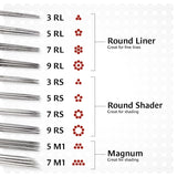One Tattoo World 3 Round Shader Individually Packed and Sterilized Tattoo Needles (50 Pack) OTW-3RS