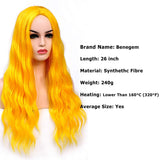 Benegem 26 inch Yellow long Wavy Wig Synthetic Deep Wave Curly Middle Part Wig for Halloween Party Daily Wear