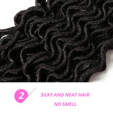 7 Packs Deep Wavy Faux Locs Crochet Hair Curly Goddess Locs Crochet Braids Soft Synthetic Dreadlocs (18 Inch, 1B#)