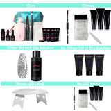 Polygel Nail Kit with LED Lamp, Slip Solution and Glitter, Clear, Black, White Polygel Kit - Polygel Nail All-in-One Manicure Kit