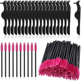 24 Pieces Plastic Eyelash Extension Tweezers False Eyelash Applicator Tool Eyelash Auxiliary Clip and 100 Pieces Eyelash Brush Mascara Wands Applicator for Eyelash Application (Black)