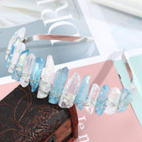 Raw Crystal Quartz Headband Crown - Rhinestone Tiara Mermaid Crown Headband for Women Bride Wedding Parties Hair Hoop (Transparent+Blue)