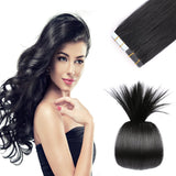 16 inches Remy Tape in Hair Extensions Full Cuticle Virgin Hair Straight 40g 20pcs Jet Black Color