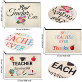 15 Pieces Teacher Makeup Bag Canvas Cosmetic Bag Teacher Pencil Bag Travel Toiletry Pouch Teacher Appreciation Gift Bags with Zipper, 3 Styles