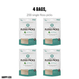 Happy Eco - Natural Dental Floss Picks (200count) - BPA Free, Vegan, Sustainable Flossers for Eco-Friendly Teeth Cleaning- Pack of 4 (200 Count Mint)