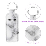 20 Pieces Clip-on Chapstick Sleeve Pouch Lipstick Holder Keychain Elastic Lip Balm Holster Marble Neoprene Chapstick Holder with Metal Ring for Travel Accessories
