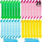 28 Pieces Hair Curlers Spiral Curls No Heat Wave Hair Curlers Styling Kit with 2 Pieces Styling Hooks for Most Kinds of Hairstyles (Assorted Color, 45 cm)