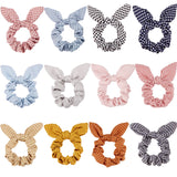 12 Pieces Hair Scrunchies Rabbit Bunny Ear Bow Bowknot Scrunchies Bobbles Elastic Hair Ties Ropes Ponytail Holder Accessories for Women Girls (Wave Point)