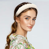 3 Pieces Padded Rhinestone Faux Pearl Beaded Headband Glitter Hairband Wedding Headpiece Wide Edge Headwear for Women Girls Party Supplies (Faux Pearl Style)