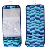 Hanging Folding Cosmetic, Jewelry Accessory Storage Makeup Organizer Bag, Toiletries Travel Various Compartments with Hanging Hook, Large Capacity Blue Geometric Pattern…