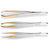 Boé Perel Eyebrow Tweezer Set - Flat Square Tip and Sharp Point Tip Professional Swiss Grip Tweezers Hair Removal Tool, Set of 3