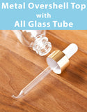 1 oz / 30 ml Clear Glass Boston Round Bottle with Gold Metal and Glass Dropper (24 pack) + Funnel