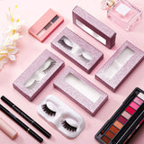 50 Pieces Empty Eyelash Case Boxes Lash Box Packaging Empty Lash Boxes Glitter Paper Cardboard Plastic Eyelash Storage Box False Lashes Cases Holder (Pink)