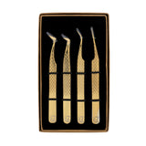 M LASH Set Of 4 Diamond Grip Eyelash Extensions Tweezers V2 - Japanese Steel Lash Supply (Gold)