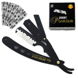 Professional Barber Straight Edge Razor - Barber Razor Compatible with Straight Razor Blade for Barber, Black Matte Straight Razor-160-10054BM3H (Black Matte with Black Premium Blades)