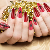 72 Pieces Christmas Fake Nails Artificial Fake Stiletto Fingernails Artificial Full Cover Fingernails with Cute Snowflakes Christmas Trees and Elks for Nail Art Decoration, 12 Sizes (Cute Pattern)