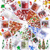 12 Boxes Christmas Nail Art Sequins Holographic Nail Glitter, Laser Snowflake Christmas Tree Star 3D Flakes Nail Decorations Chunky Glitter Stickers Decals