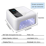 72W Cordless 36Pcs UV LED Nail Lamp Rechargeable Nail Polish Curing Lamps Large Space Nail Dryers for Gel Polish Professional Nail Light with Sensor & 4 Timers (White)(Rechargeable)