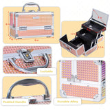 Joligrace Makeup Box Cosmetic Train Case Jewelry Organizer Lockable with Keys and Mirror 2-Tier Tray Portable Carrying with Handle Travel Storage Box