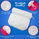 Premolux Bathtub Headrest Pillow - Ergonomic Upper Back and Neck Support with Powerful Suction Cups - Premium Bath Cushion for Women, Men, or the Elderly (Blue)