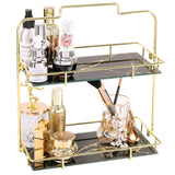 Z PLINRISE Makeup Organizer, 2 Tier Bathroom Cosmetic Storage Shelf for Dresser and Countertop, Decorative Wire Vanity Organizer Basket with Marbling Glass Tray, Gold