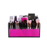 JackCubeDesign Makeup Organizer - Premium Quality - with Pink Pearls for Brush Holder and 3 Compartments (Black, 11.8 x 4.9 x 5.3 inches)-:MK284A