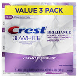 Crest 3D White Brilliance Vibrant Peppermint Teeth Whitening Toothpaste, 4.1 oz, Pack of 3 (Packaging May Vary)