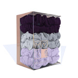 MYK Silk 100% Mulberry Silk Scrunchies Skinnies Set Gentle Hair Tie for Women Girls Curly Hair Friendly, Gift Display Box Small Scrunchies (Box of 6): Dark Purple, Lavender, Light Blue