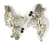 12 Pieces Set Dragonfly Style Crystal Barrette With Silver Color Metal Clip 5 Different Crystal Color